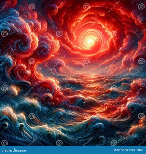 Blood Red Sunset And Deep Blue Ocean With Gale Force Winds Stock Photo