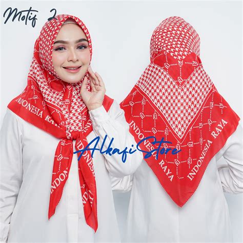 Hijab Segi Empat Kemerdekaan Hijab Denay Motif Agustusan Seragam Motif