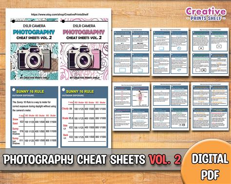 Dslr Cheat Sheet Cards Vol Printable Photography Basics Instant