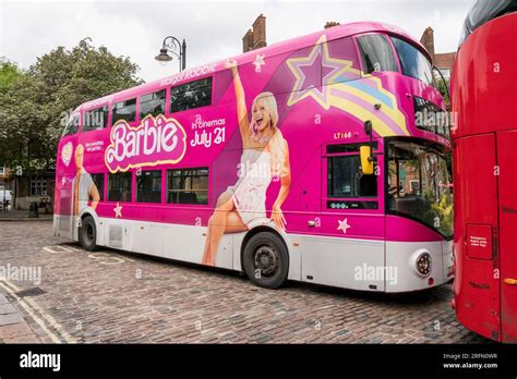 Barbie double decker bus parked in Hampstead London UK, to promote the ...