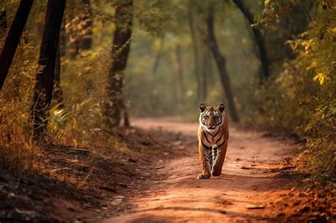 Premium Ai Image There Is A Tiger Walking Down A Dirt Road In The