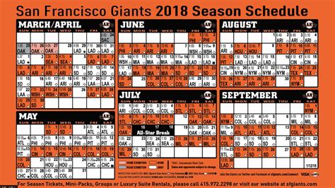 San Francisco Giants Printable Schedule