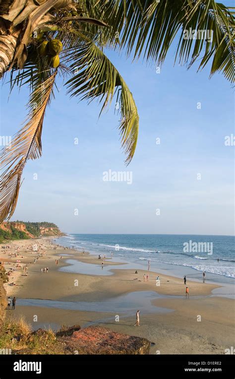 Vertical Aerial View Of People Relaxing On Papanasam Beach In Varkala