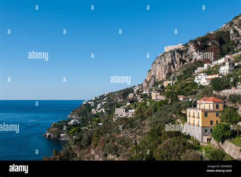 A view of the village of Furore, Italy. Furore, located on the Amalfi ...