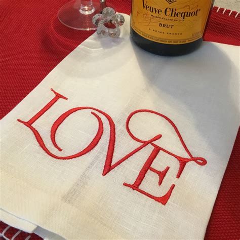 Valentines Love Embroidered Towel Linen Valentines Towel Love Embroidered Towel Valentines Decor