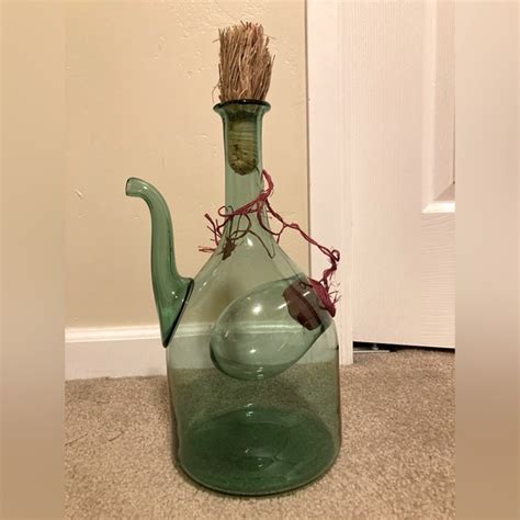 Kitchen Italian Green Glass Wine Decanter Jug Ice Chamber Straw