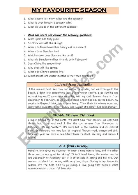 My Favourite Season Esl Worksheet By Teacherampi