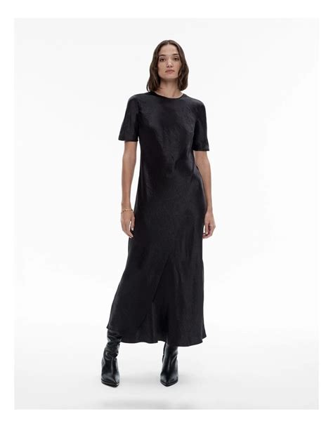 Witchery Acetate Short Sleeve Slip Dress In Black Myer