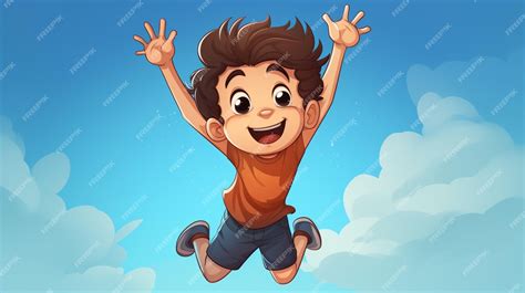 Premium Vector A Boy Jumping In The Sky With His Arms Up