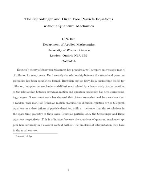 PDF The Schrödinger and Dirac Free Particle Equations without Quantum