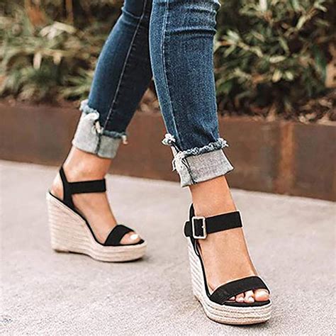 Aueoeo Womens Wedge Shoes Wedge Sandals For Women Ankle Strap Low