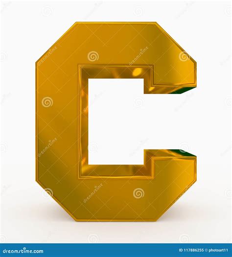 Letter C 3d Cubic Golden Isolated On White Stock Illustration