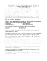 WORKSHEET On COMPLEMENTARY EVENTS AND PROBABILTY OF COMPLEMENTARY