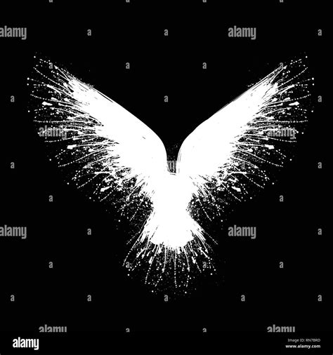 White Grunge Bird Silhouette With Ink Splash Isolated On Black