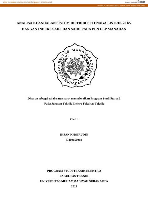 PDF ANALISA KEANDALAN SISTEM DISTRIBUSI TENAGA LISTRIK 20 DOKUMEN