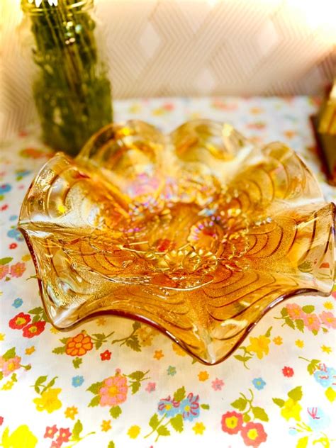 Imperial Glass Vintage Orange Carnival Glass Ruffled Dish Bowl Etsy