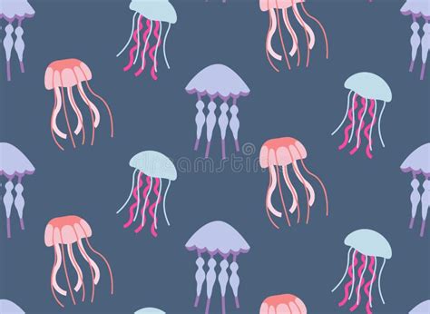 Seamless Patterns With Different Jellyfish Stock Vector Illustration