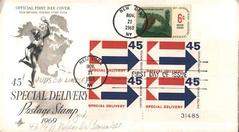 Special Delivery Postage Stamp 1969 Block Of Stamps First Day Covers