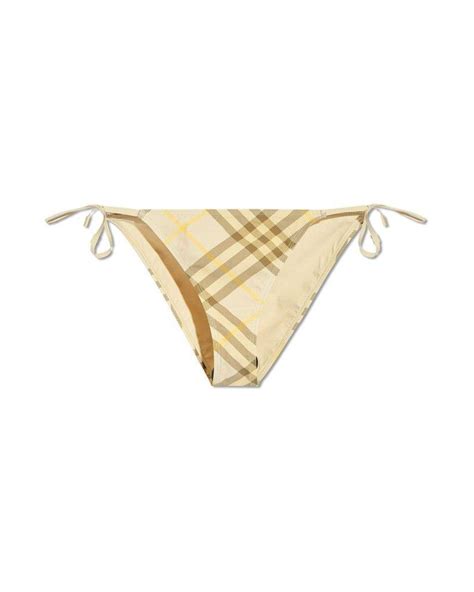 Burberry Check Printed Side Tied Bikini Briefs In Natural Lyst UK