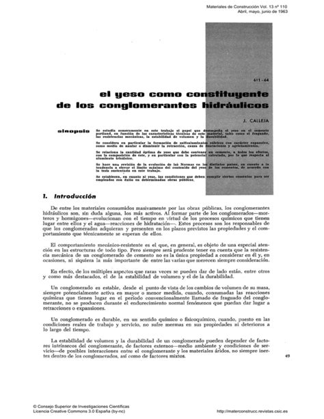 El yeso como constituyente de los conglomerantes hidráulicos