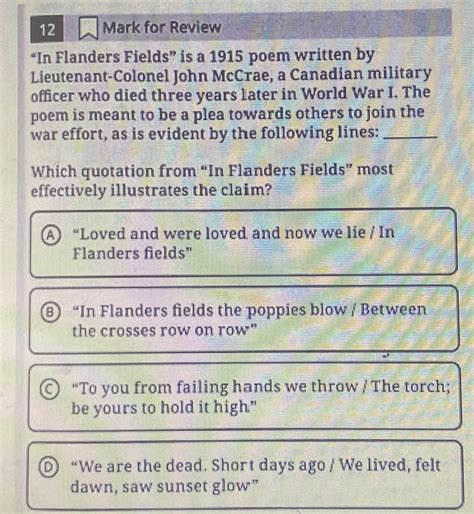 Solved Mark For Review In Flanders Fields Is A Poem Written