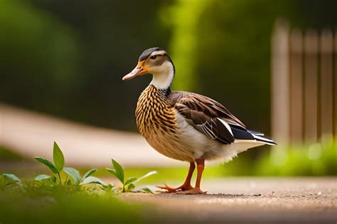 Un Pato Se Encuentra En Un Camino En Un Parque Foto Premium