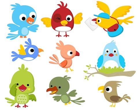 Conjunto De Dibujos Animados De Aves Vector Premium