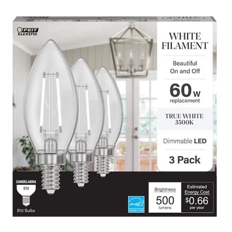 Feit Electric 60 Watt Equivalent B10 E12 Candelabra Dim White Filament