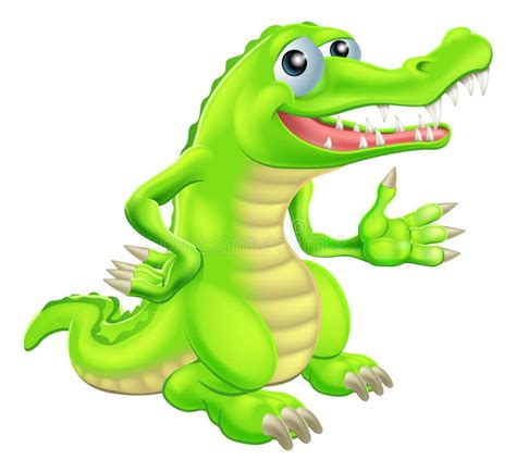 Crocodile De Dessin Animé Retenant Le Signe Blanc Illustration Stock