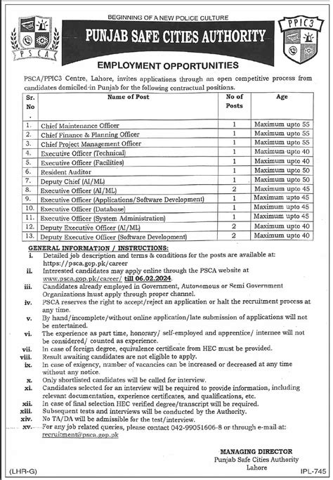 Situations Vacant At Punjab Safe Cities Authority PSCA 2024 Job