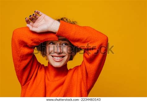 Cheerful Mature Woman Posing Arms Raised Stock Photo Shutterstock