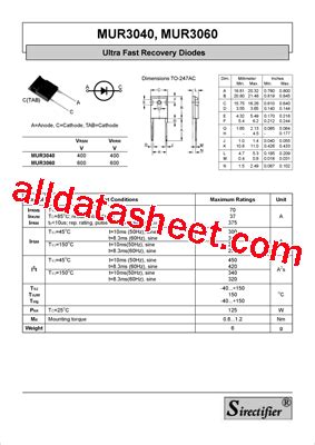 MUR3060 Datasheet PDF Sirectifier Semiconductors