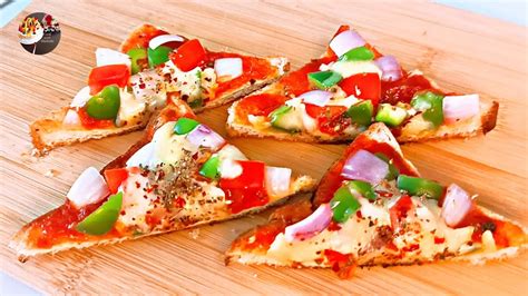 Min Bread Pizza On Tawa Cheese Bread Pizza Without Oven Easy