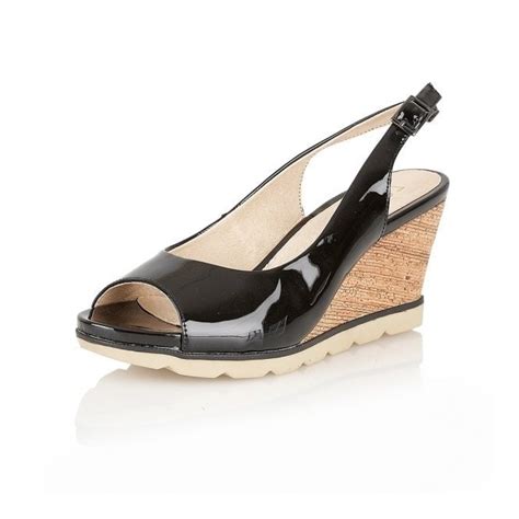 Maron Black Patent Leather Sling-Back Wedge Sandals