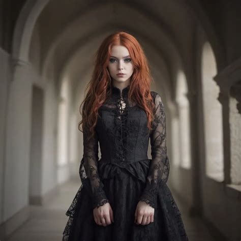 Young Adult Female Redhead Gothic Style Clothes Fu