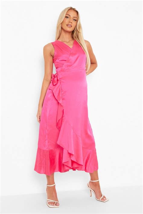 Maternity Satin Ruffle Wrap Midaxi Dress Boohoo