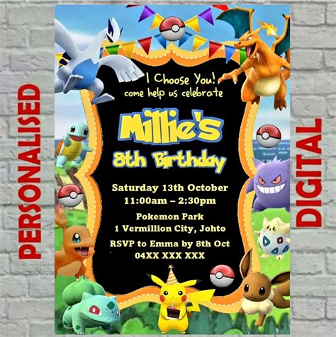 Editable Pokemon Invitation Editable Pokemon Birthday Off