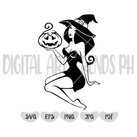 Witch Svg Witch Holding Pumpkin Svg Halloween Witch Svg Etsy