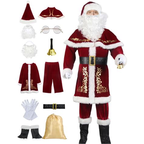 12pcs Mens Christmas Costume Mens Santa Claus Costume Xmas Suit Hat