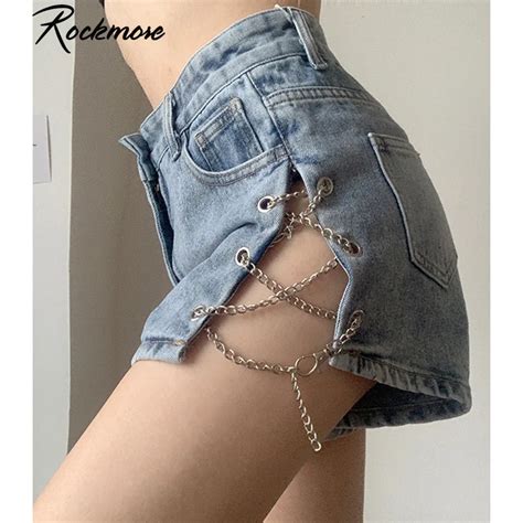 Rockmore Chain Demin Shorts Women High Waist Womens Shorts Summer