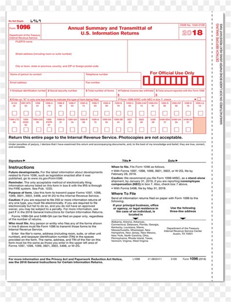 Picture Of 1096 Summary And Transmittal - 1096 Form, HD Png Download - 1200x1200(#4887305) - PngFind