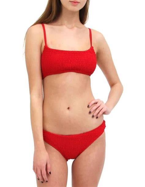 Cheapest Mosmann Smocked Red Two Piece Bikini Bikini Tops Sales