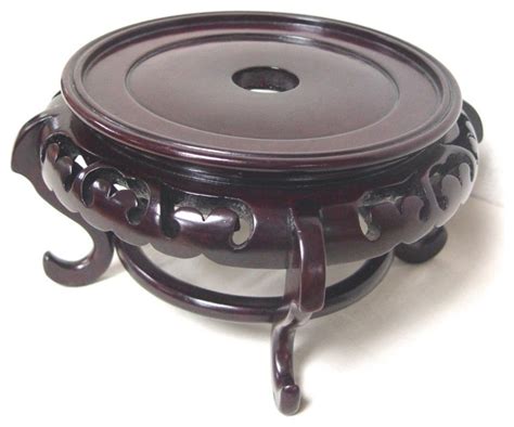 Mahogany Finish Chinese Porcelain Bowl Stand Asian Planter Hardware