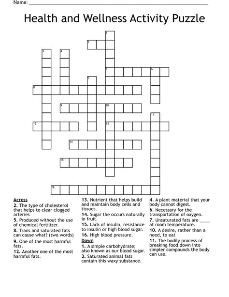 Health And Wellness Activity Puzzle Crossword Wordmint