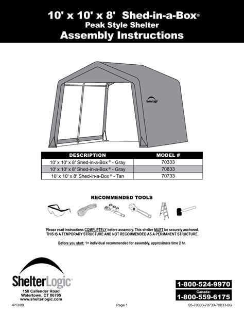 ShelterLogic 70733 10 x 10 x 8 Shed-in-a-Box User Manual | 24 pages ...