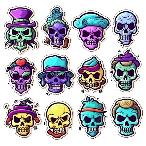 Skull Spooky Halloween Cartoon Monster Sticker Doodle Set Halloween