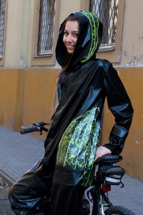 Black Pvc Hooded Raincoat Rainwear Fashion Shiny Clothes Black Raincoat