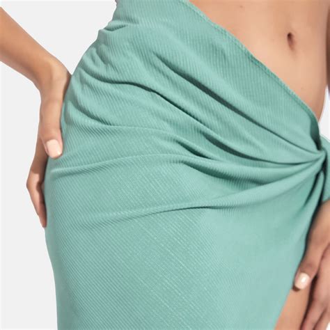 Buy Secrets By ZeroKaata Women Ribbed V Neck Beach Wear Swim Bikini Set With Sarong Online