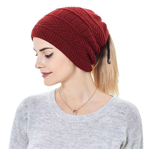 Ponytail Messy Bun Beanietail Women S Beanie Solid Ribbed Hat Cap Soft