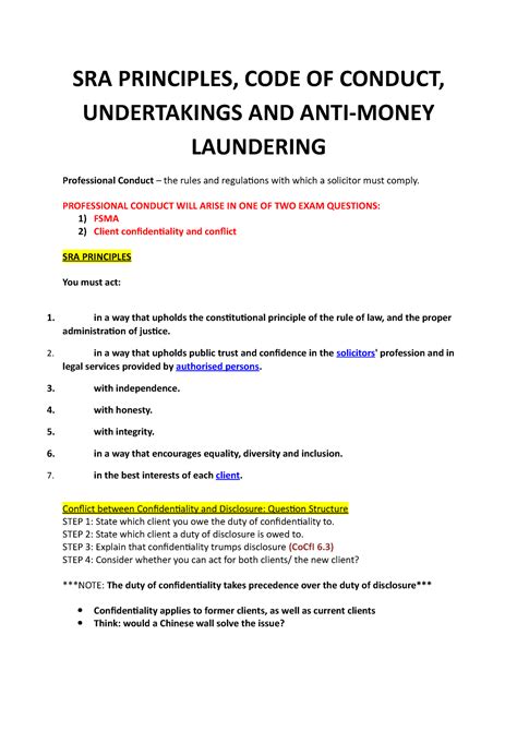 24 SRA Principles CODE OF Conduct Undertakings AND ANTI Money